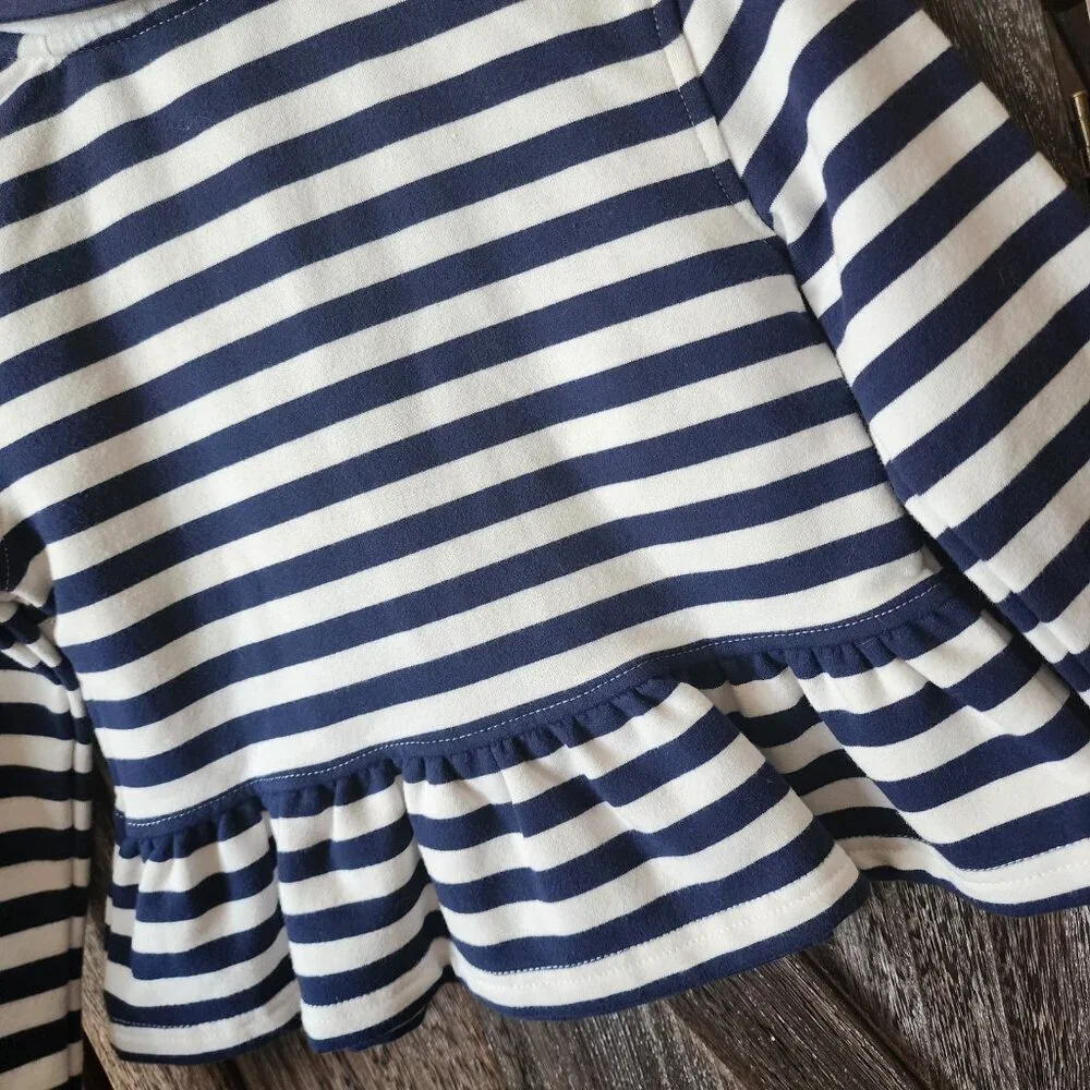 Gymboree Navy and White Knit Stretch Ruffle Peplum Jacket Gold Buttons Size XS 4